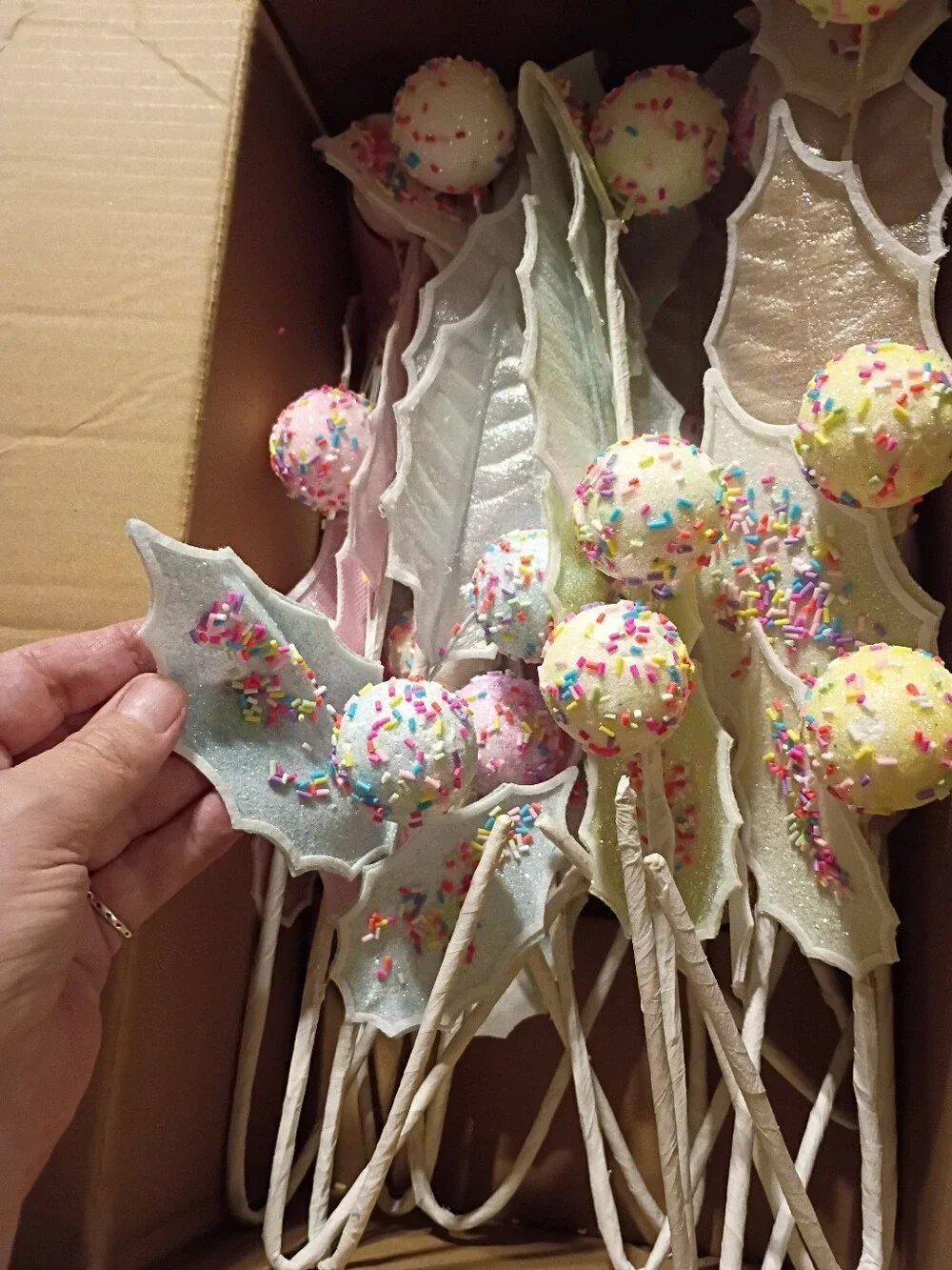 Christmas Party Sprinkle Ball Sprays - Pastel Multi Color Decorative Stems 12 Pc